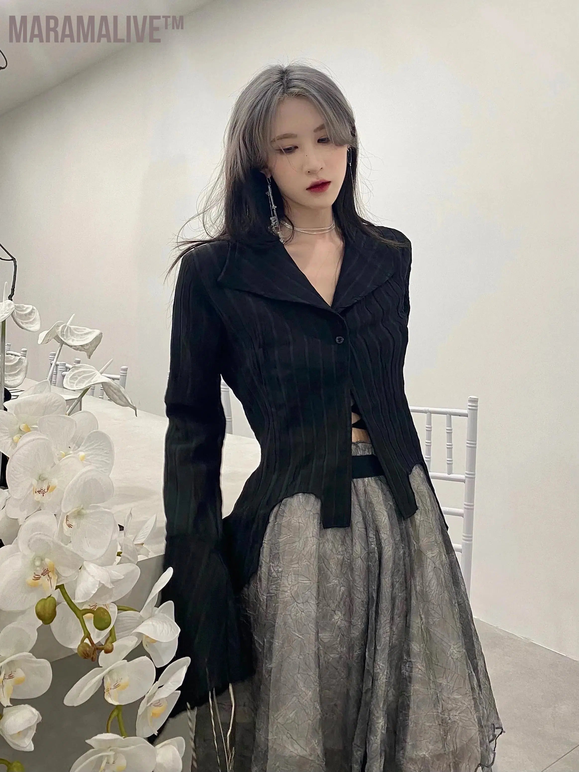 Gothic Black Shirt Yamamoto Style Dark Aesthetic Blouse Women Irregular Designer Clothes Emo Alt Clothes Grunge Tops Y2k