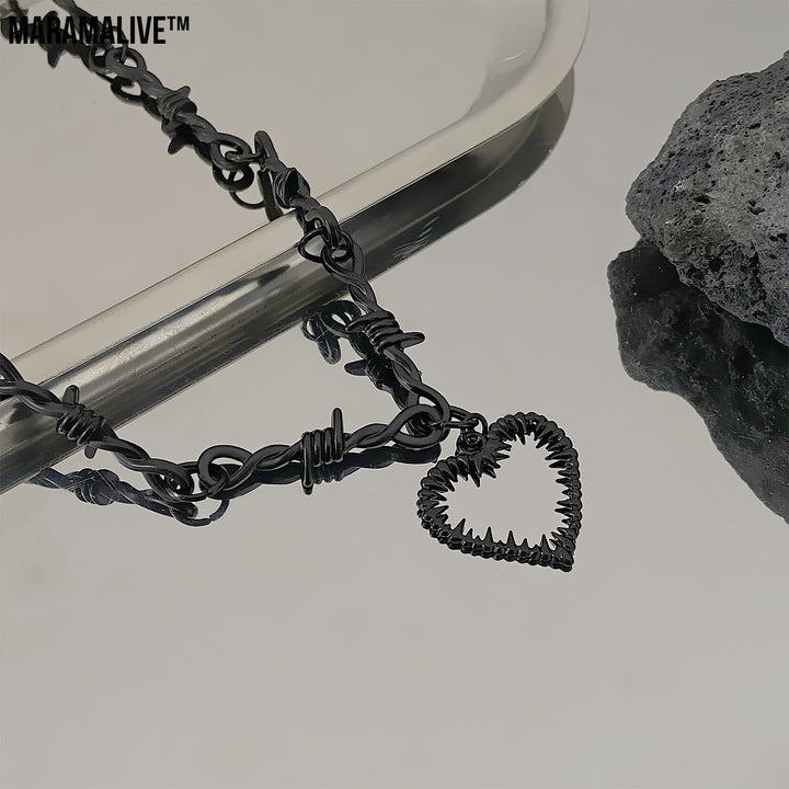 Gothic Dark Thorn Heart Necklace