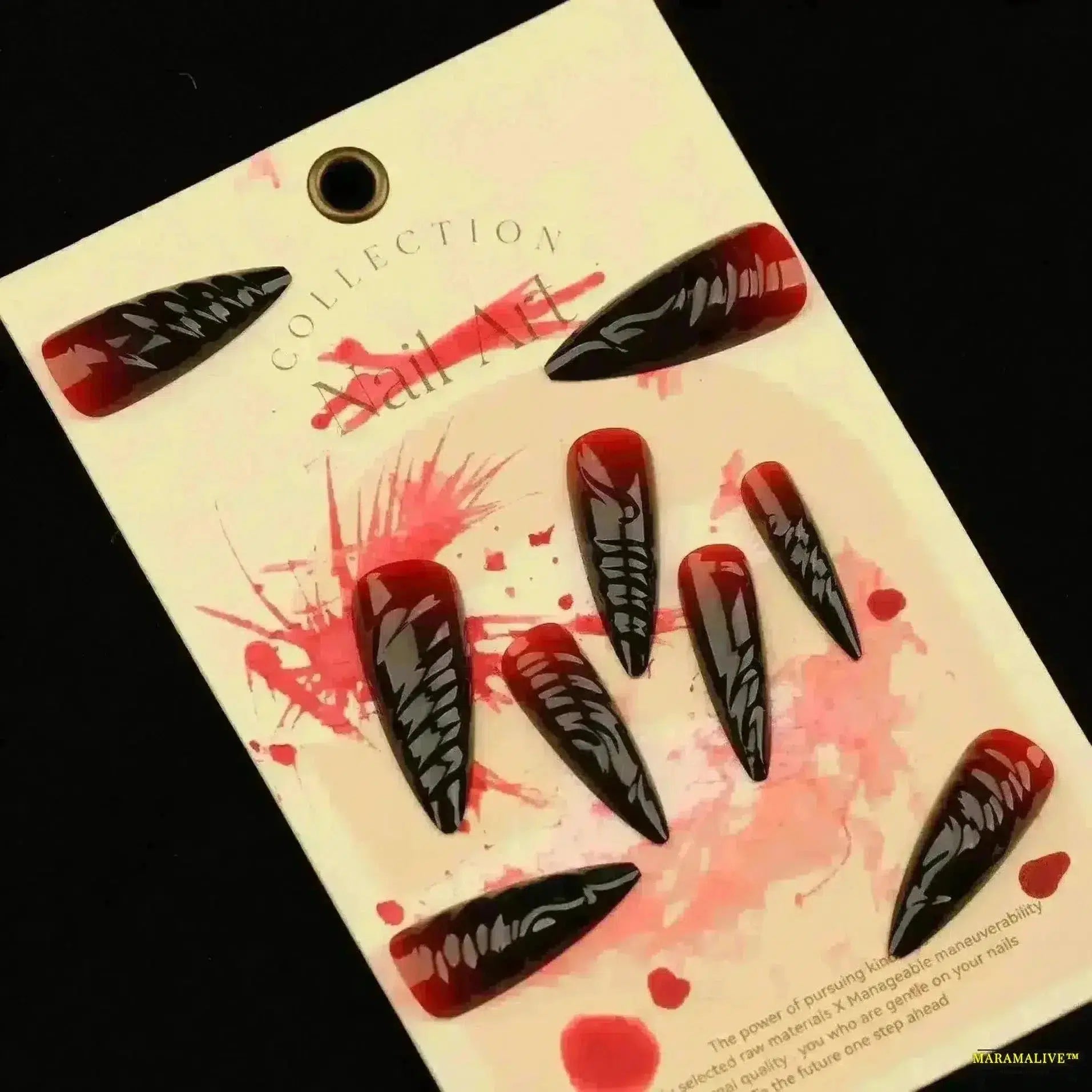 Gothic Halloween 3D Stiletto Press-On Nails - Long Horror Witch Inspired False Nails with Glossy Finish