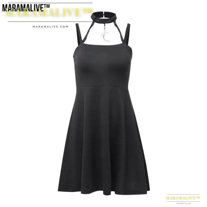 Gothic Halter-neck Dress -Unique Strap Sling Dress