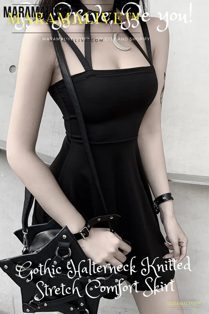 Gothic Halter-neck Dress -Unique Strap Sling Dress