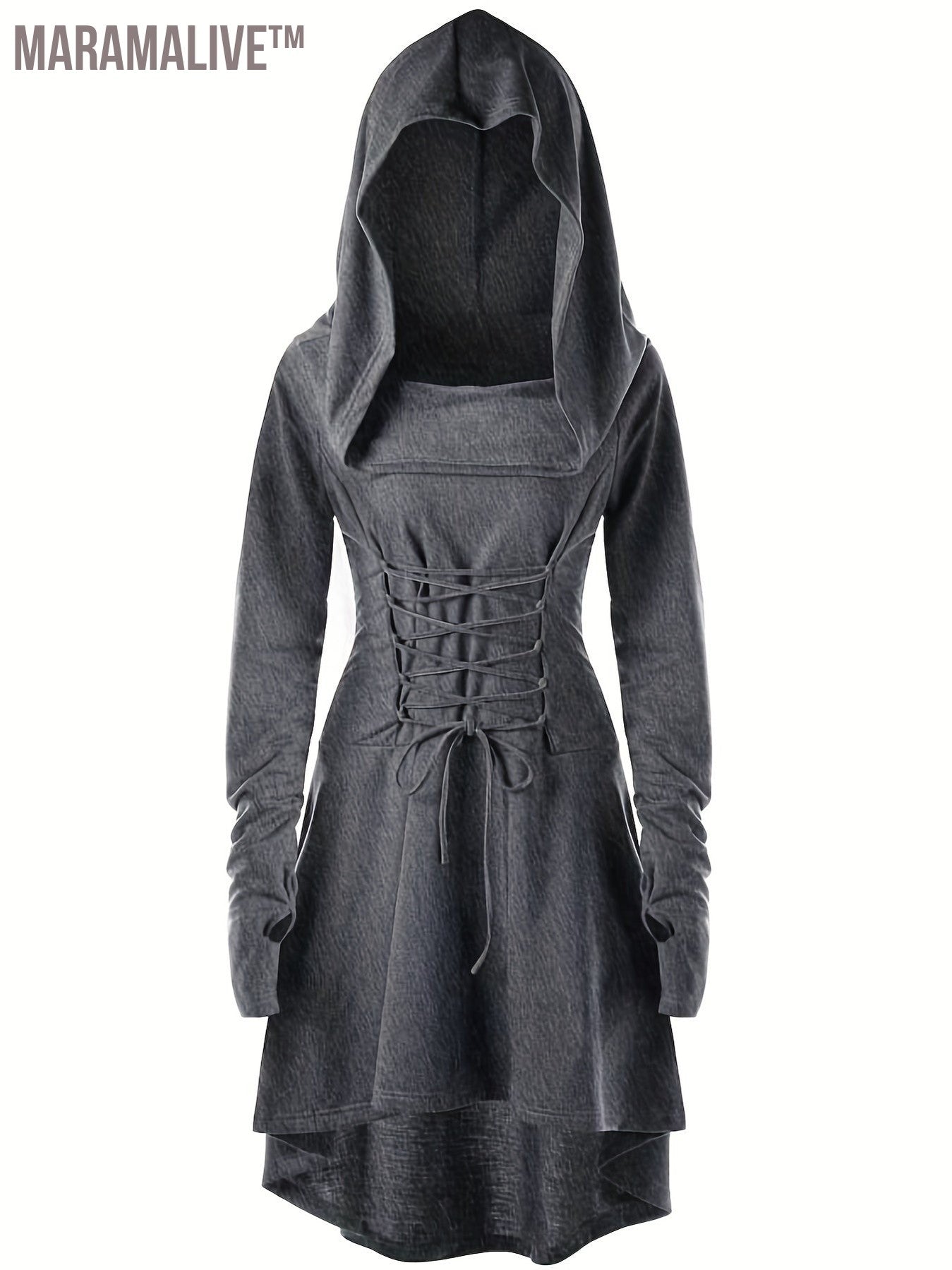 Gothic Hooded Cosplay Dress, Long Sleeve Dress For Halloween, Party, Performance, Women's Clothing