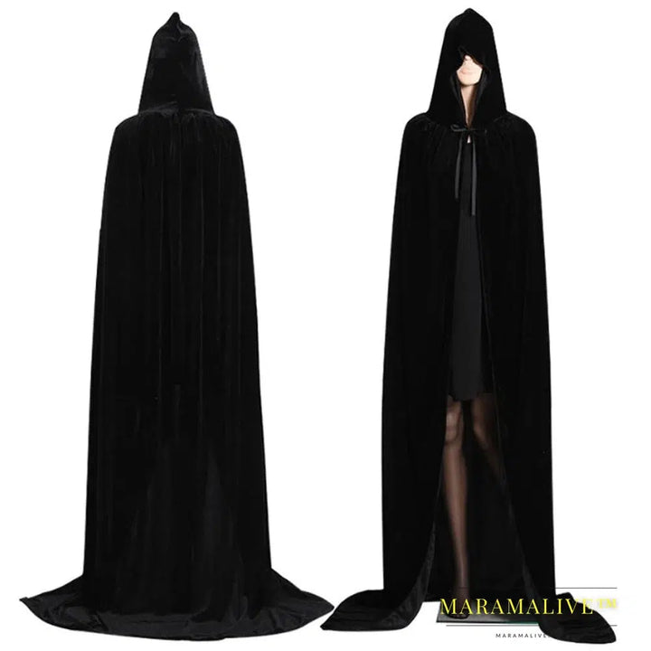 Gothic Hooded Stain Cloak Wicca Robe Witch Larp Cape Women Men Halloween Costumes Vampires Fancy Party Size S-M