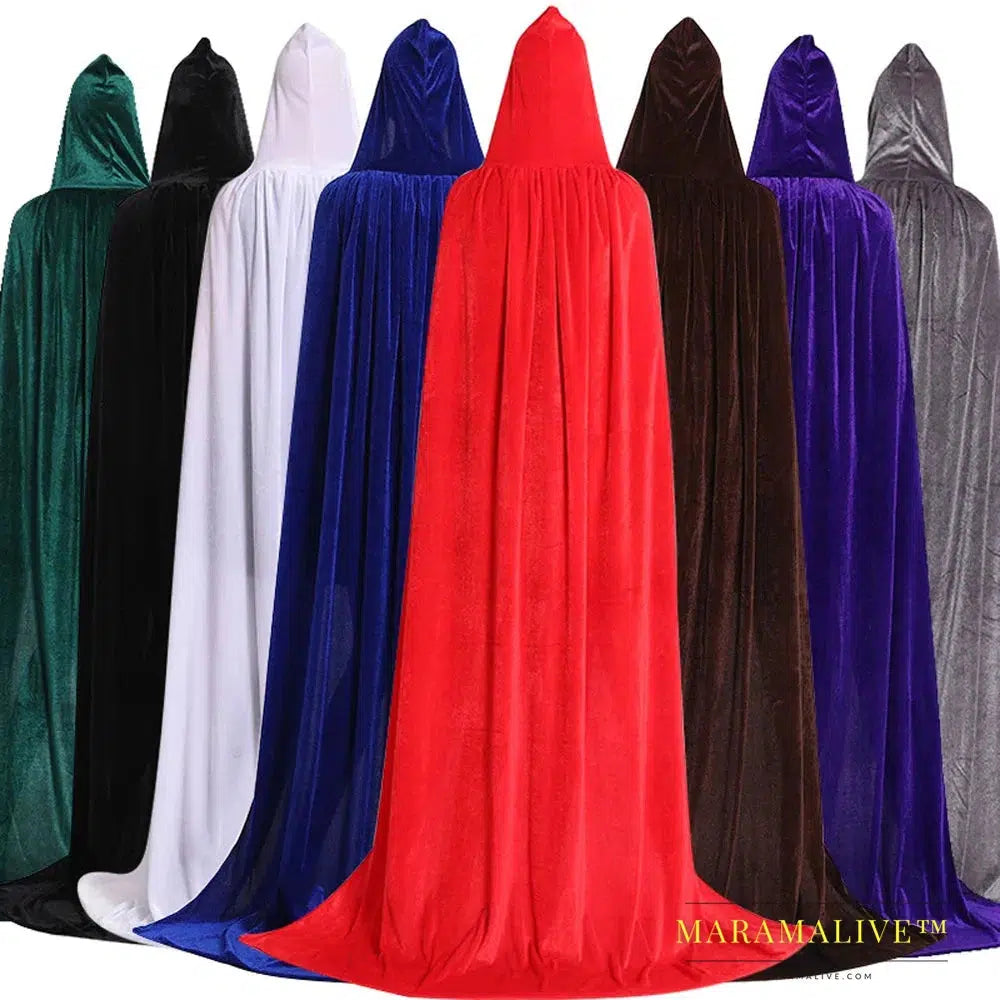 Gothic Hooded Stain Cloak Wicca Robe Witch Larp Cape Women Men Halloween Costumes Vampires Fancy Party Size S-M