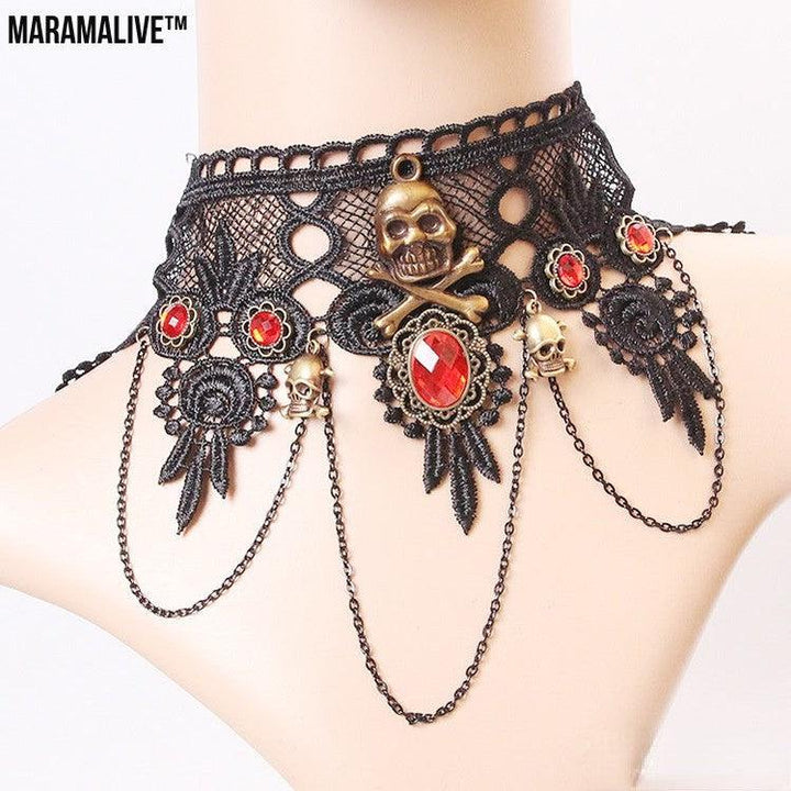 Gothic Jewelry Red Bat Halloween Necklace Lace Choker