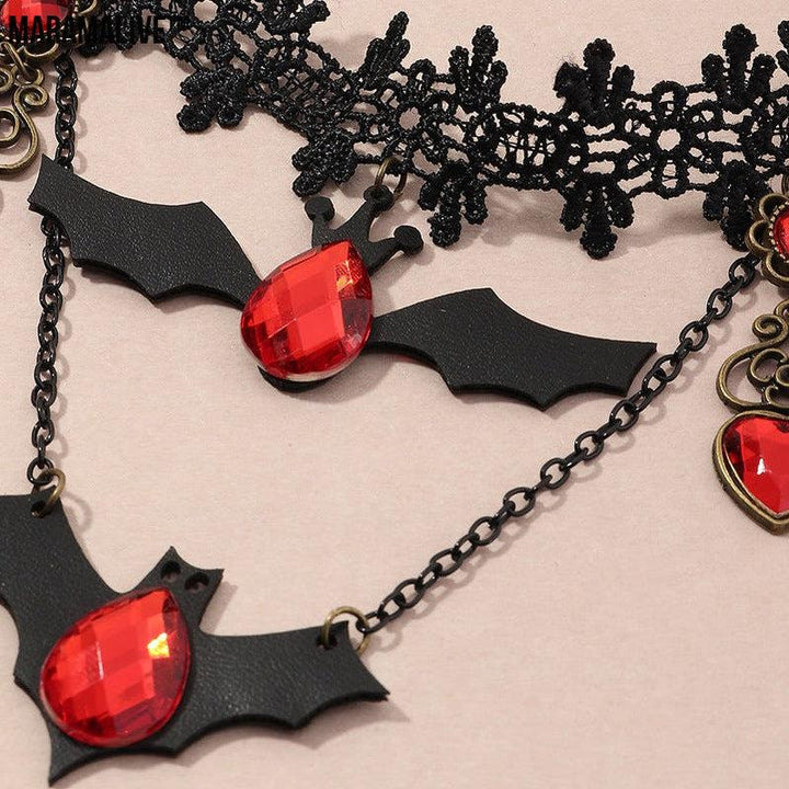 Gothic Jewelry Red Bat Halloween Necklace Lace Choker