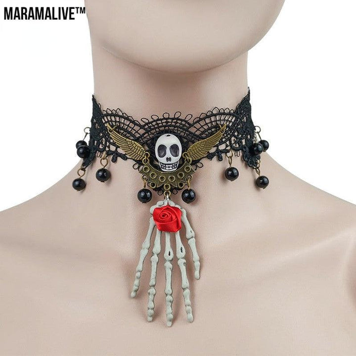 Gothic Jewelry Red Bat Halloween Necklace Lace Choker