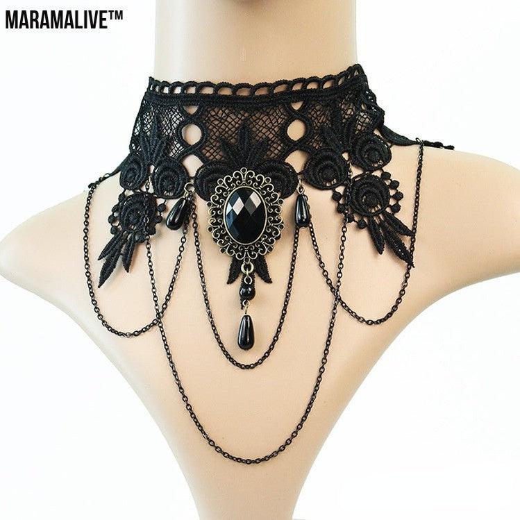 Gothic Jewelry Red Bat Halloween Necklace Lace Choker