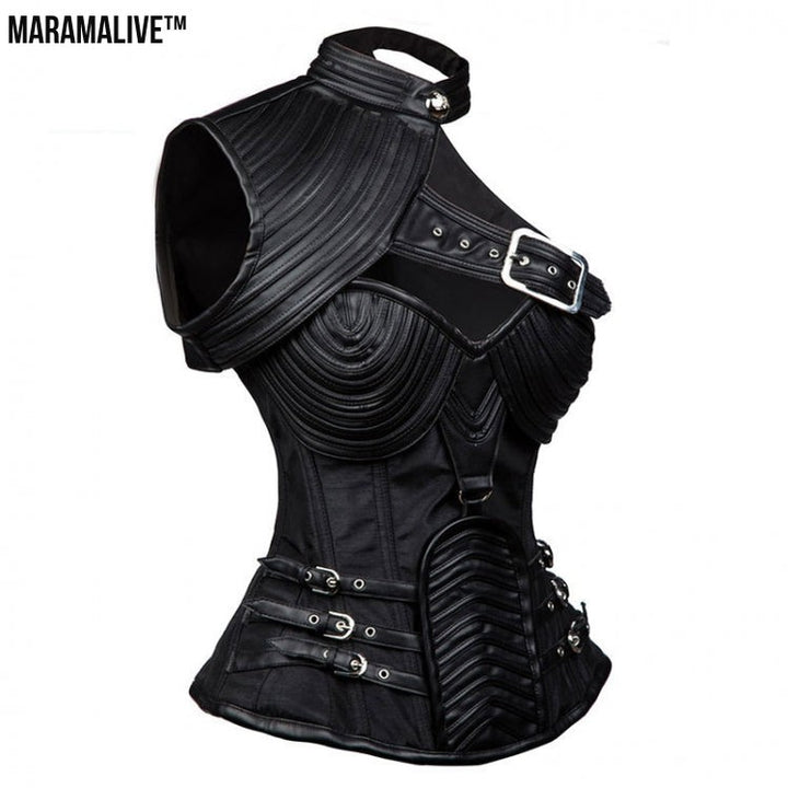 Gothic Leather Corset Gets Neck Shawl Twist - MaramaliveTM