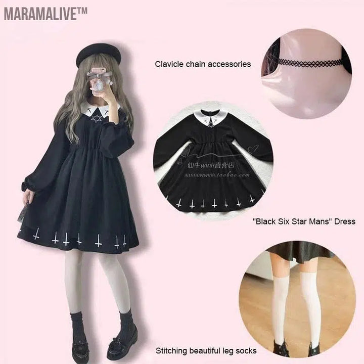 Gothic Lolita Dress Harajuku Fashion Cross Cosplay Female Dress Japanese Soft Sister Style Star Tulle Dress Cute Girl Streetwear