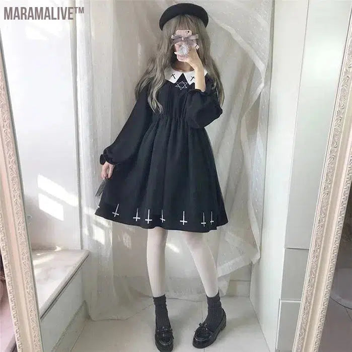 Gothic Lolita Dress Harajuku Fashion Cross Cosplay Female Dress Japanese Soft Sister Style Star Tulle Dress Cute Girl Streetwear