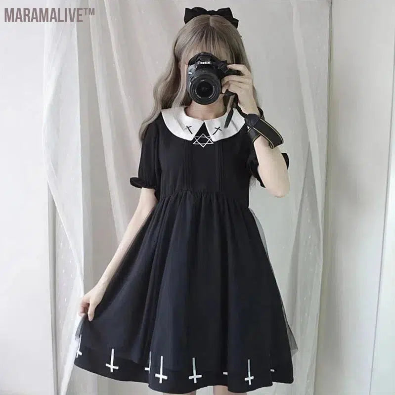 Gothic Lolita Dress Harajuku Fashion Cross Cosplay Female Dress Japanese Soft Sister Style Star Tulle Dress Cute Girl Streetwear