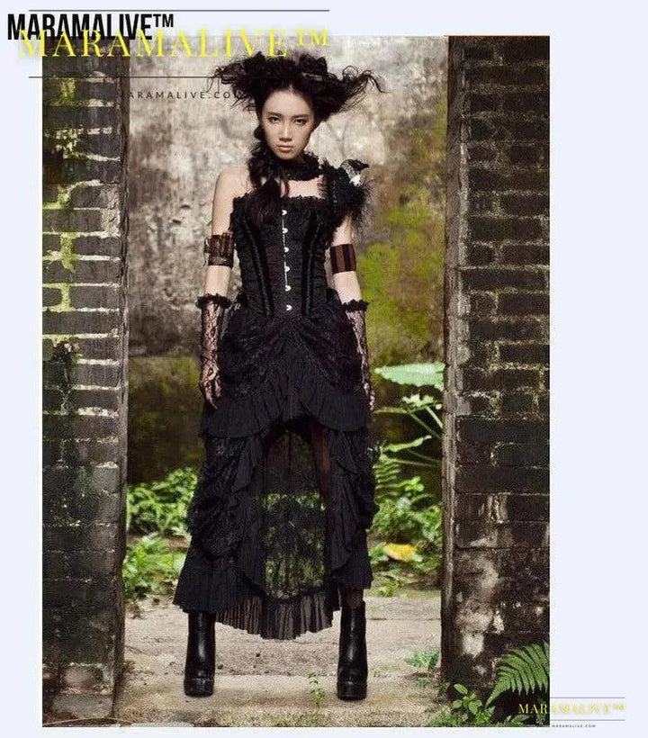 Gothic Long Skirts Banquet Birdtail Lace Dress Maramalive™