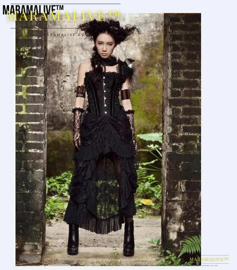 Gothic Long Skirts Banquet Birdtail Lace Dress Maramalive™