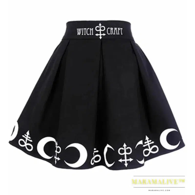 Gothic Moon Print Skirt | Unique Moon Skirt for Women