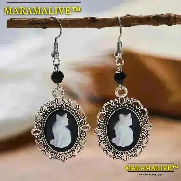 Gothic Noble Cameo White Cat Pendant Necklace Cat Book Pendant Necklace Earrings Teen Girls Party Jewelry Accessories