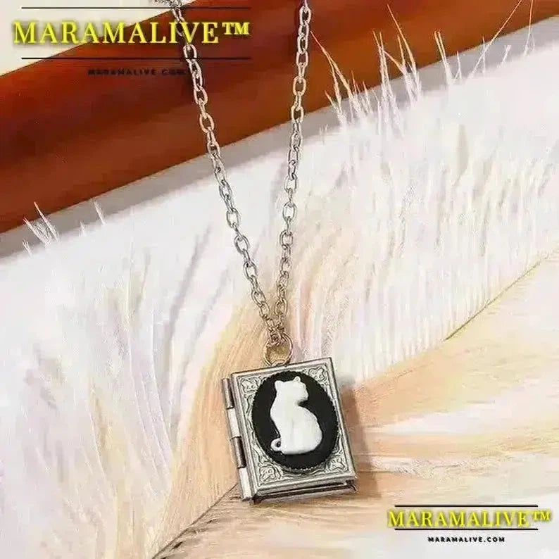 Gothic Noble Cameo White Cat Pendant Necklace Cat Book Pendant Necklace Earrings Teen Girls Party Jewelry Accessories