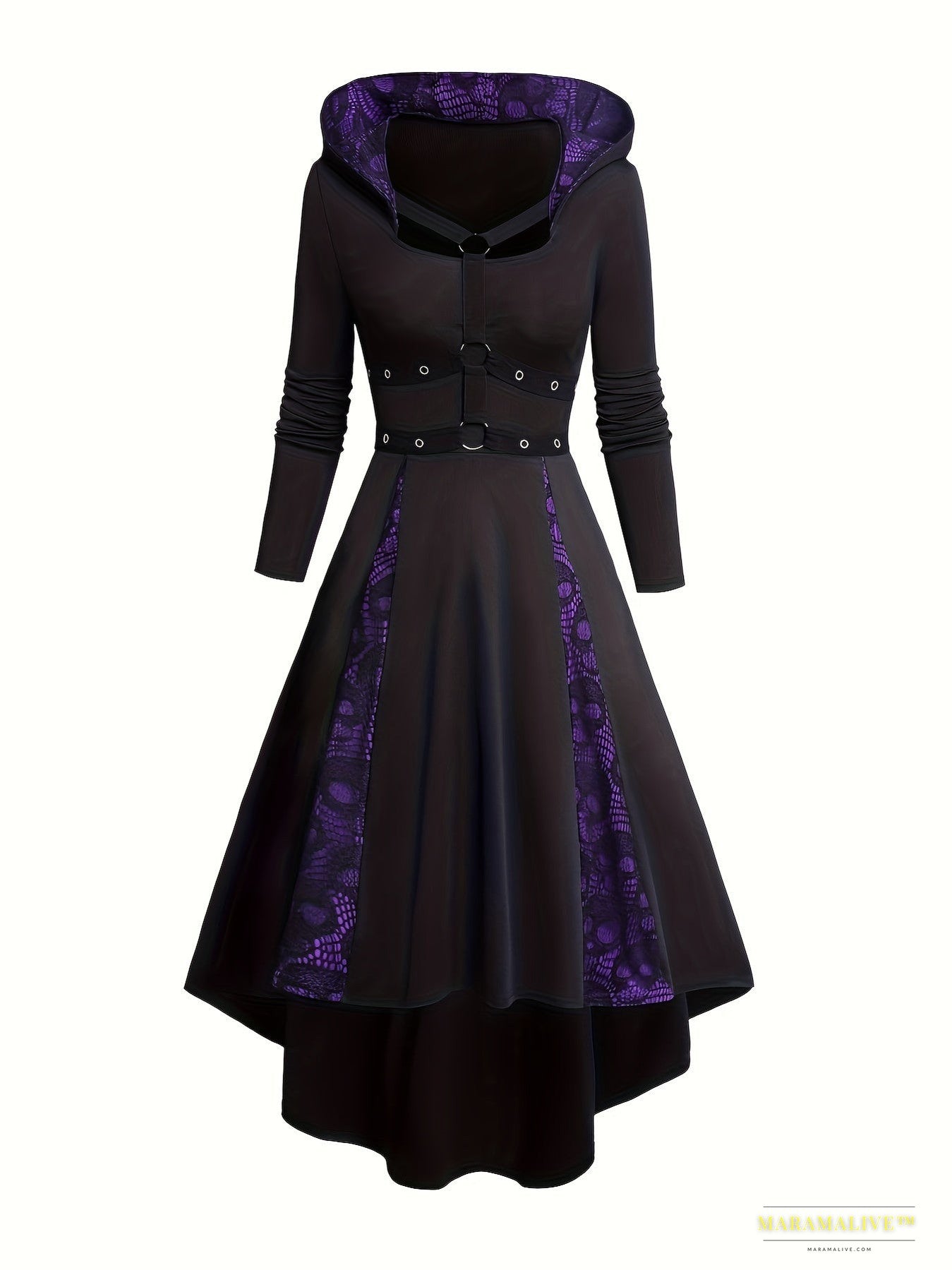 Gothic Punk Long Sleeve Lace Dress with Cape and Eyelet Detailing