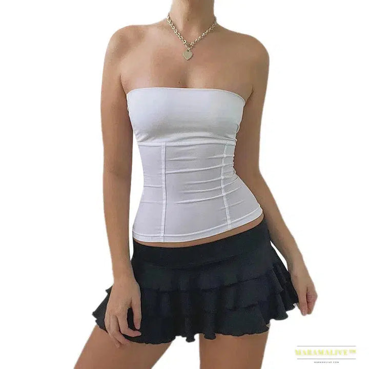 Gothic Punk Strapless Corset Top - Summer White Off-Shoulder, Sleeveless Bustier - Eye-Catching Unisex Style