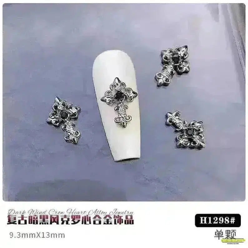 Gothic Punk Style 10PCS Alloy 3D Nail Charms - Heart, Skeleton, Cross, Spider Design - Spooky Halloween Nail Art Decorations