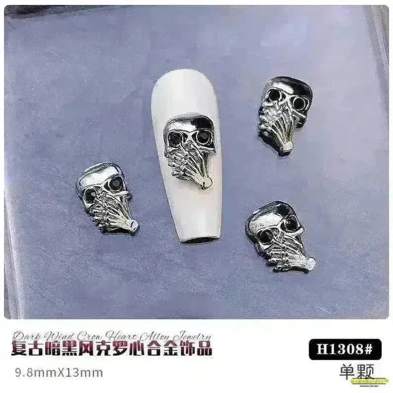 Gothic Punk Style 10PCS Alloy 3D Nail Charms - Heart, Skeleton, Cross, Spider Design - Spooky Halloween Nail Art Decorations