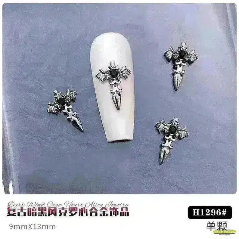 Gothic Punk Style 10PCS Alloy 3D Nail Charms - Heart, Skeleton, Cross, Spider Design - Spooky Halloween Nail Art Decorations