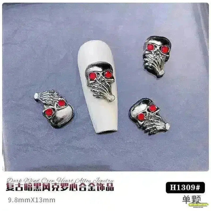 Gothic Punk Style 10PCS Alloy 3D Nail Charms - Heart, Skeleton, Cross, Spider Design - Spooky Halloween Nail Art Decorations