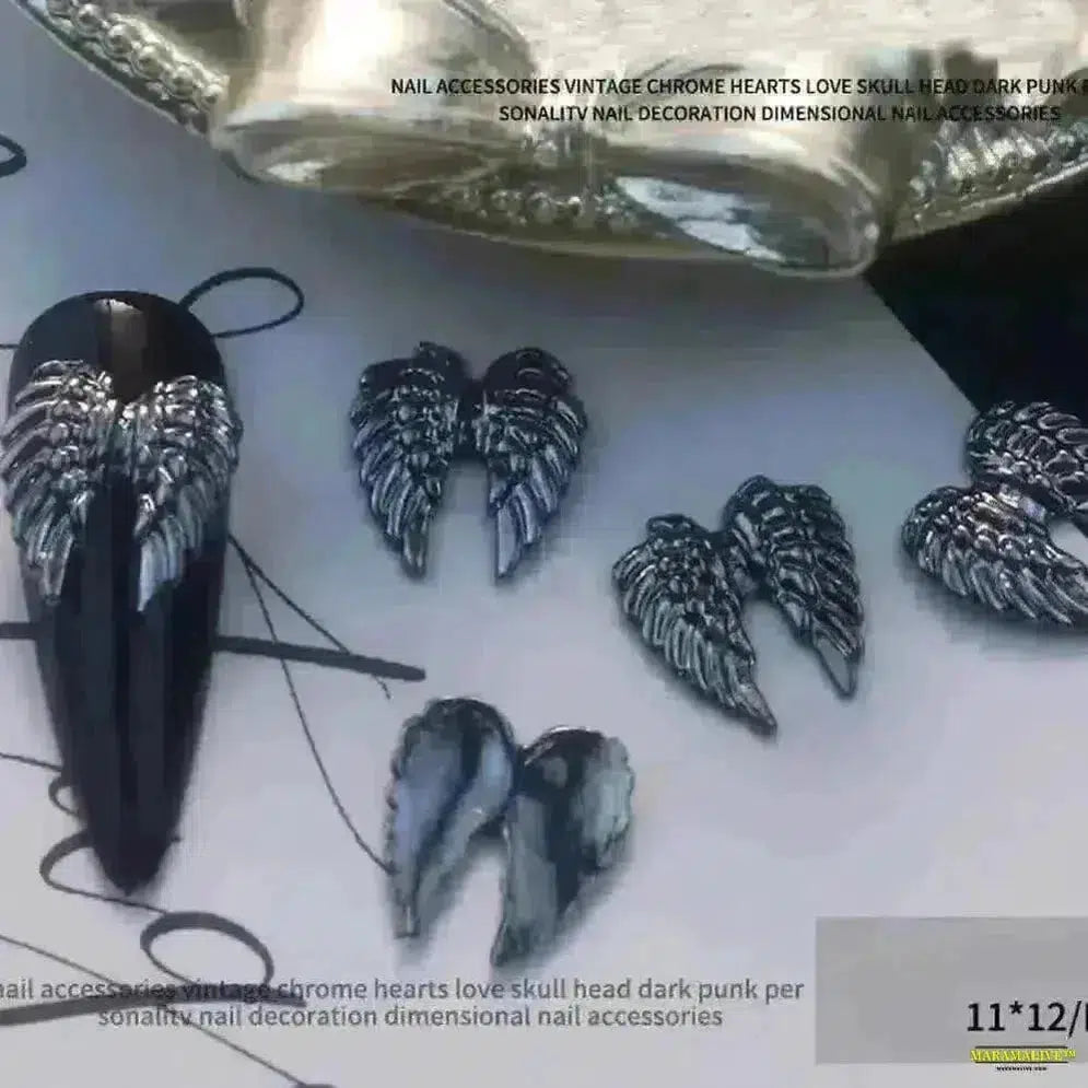 Gothic Punk-Style 10Pcs 3D Silver Alloy Nail Art Charms - Winged Butterfly, Moon & Rose Antique Nail Decorations