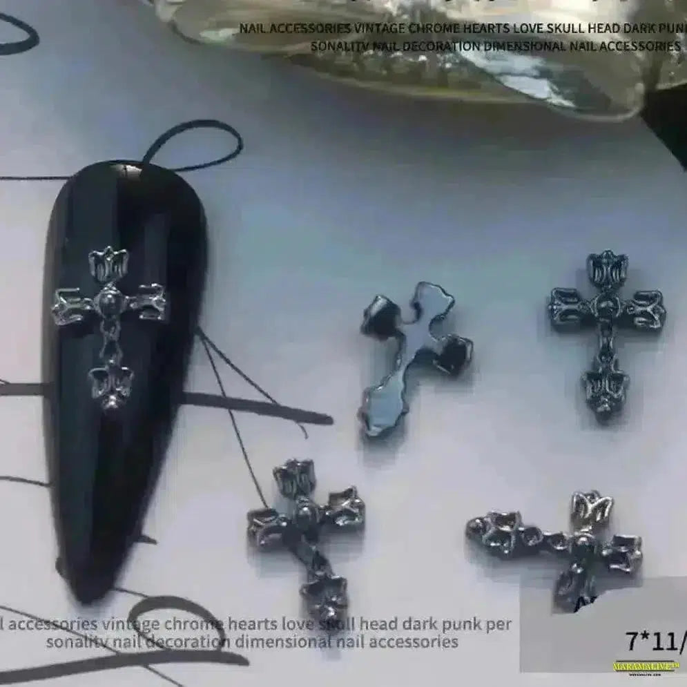 Gothic Punk-Style 10Pcs 3D Silver Alloy Nail Art Charms - Winged Butterfly, Moon & Rose Antique Nail Decorations