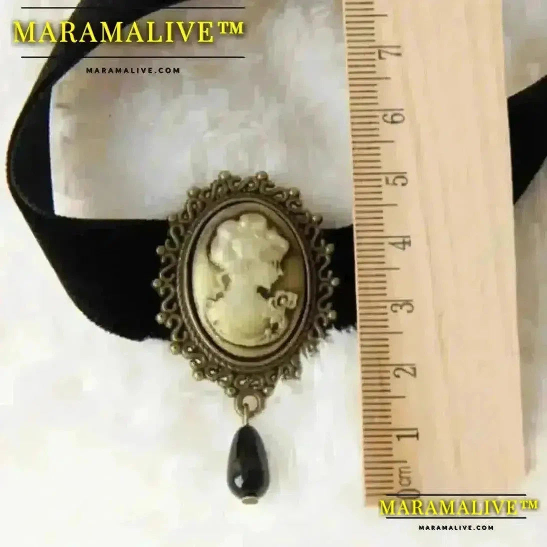 Gothic Retro Black Victorian Cameo Choker Pearl Bead Velvet Pendent Necklace for Women and Girls