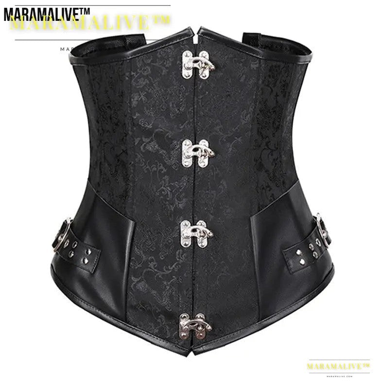 Gothic Retro Women's Corset | Steampunk Bustier with Metal and buckled clasps