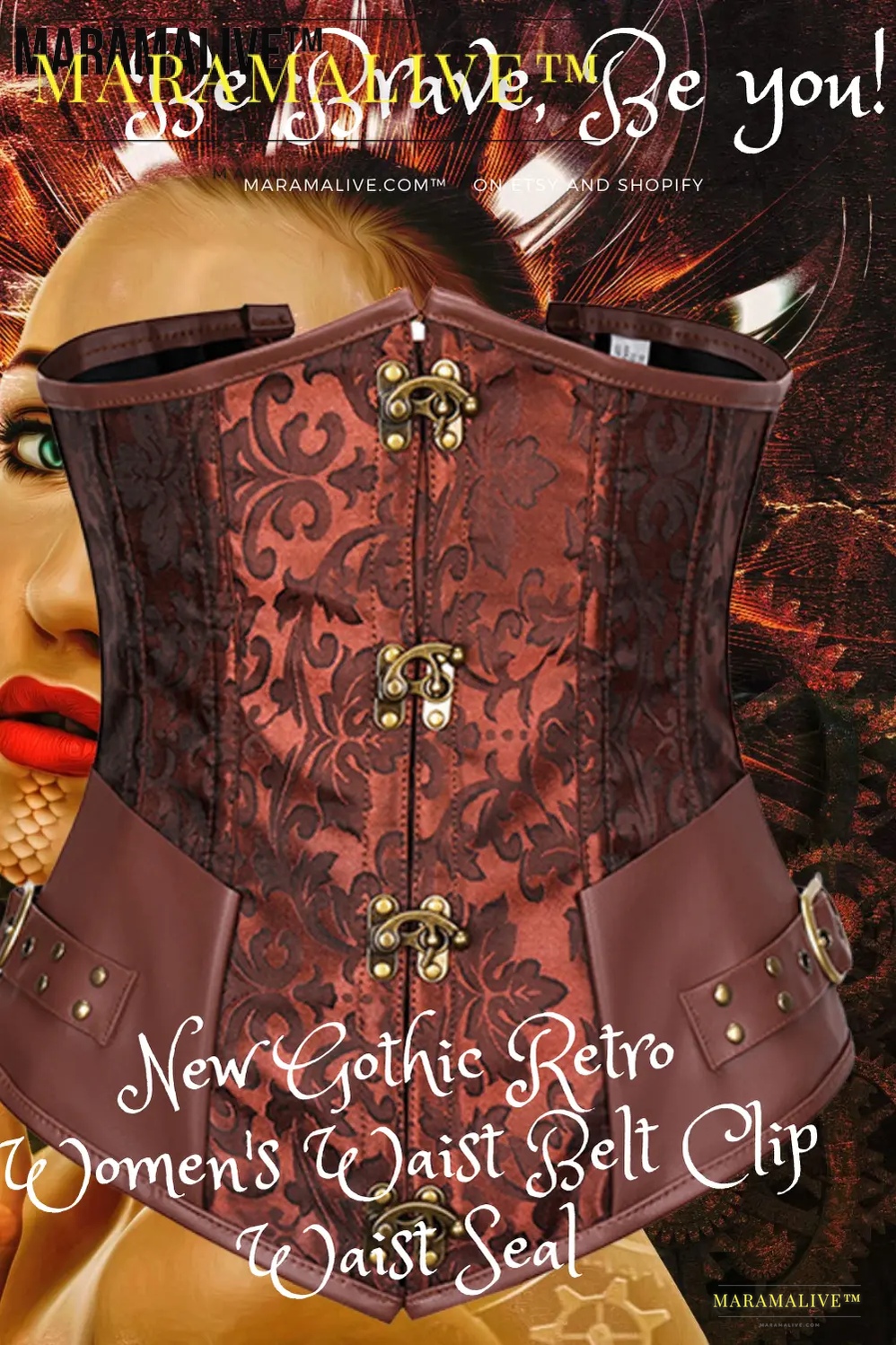 Gothic Retro Women's Corset | Steampunk Bustier with Metal and buckled clasps