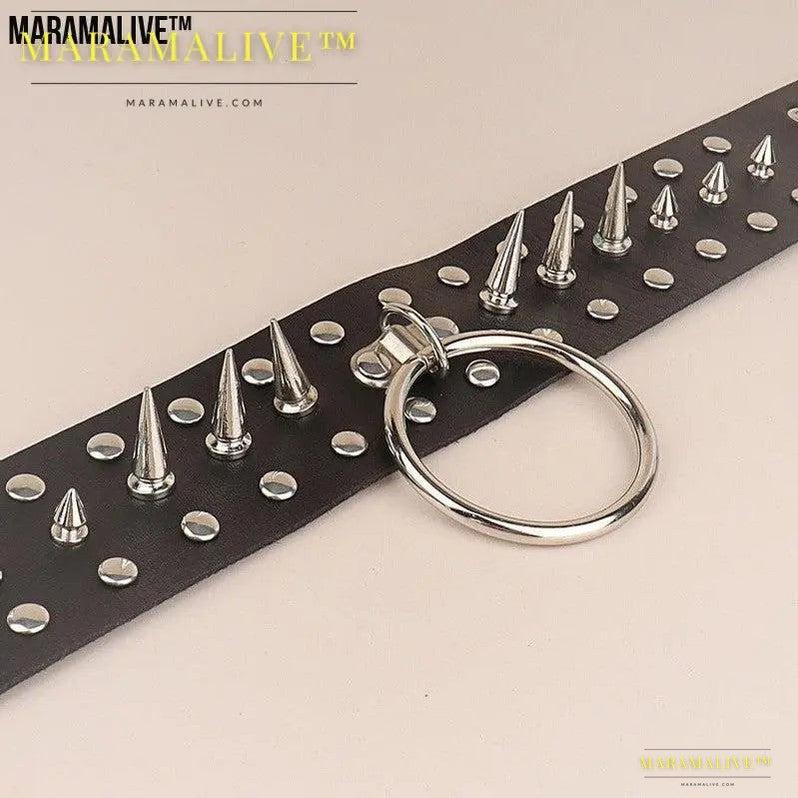 Gothic Rivet Spike Round Ring PU Leather Collar