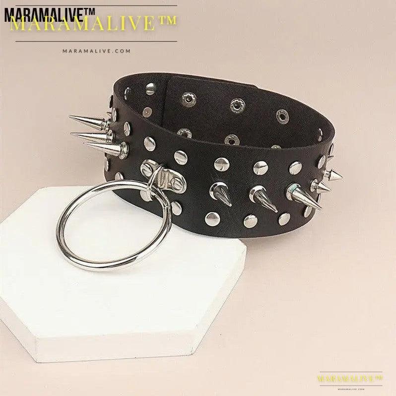 Gothic Rivet Spike Round Ring PU Leather Collar