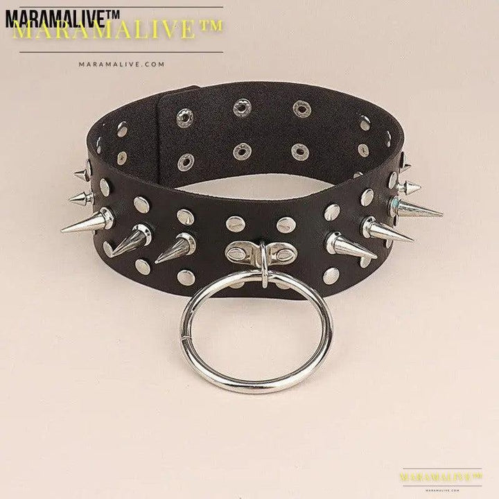 Gothic Rivet Spike Round Ring PU Leather Collar