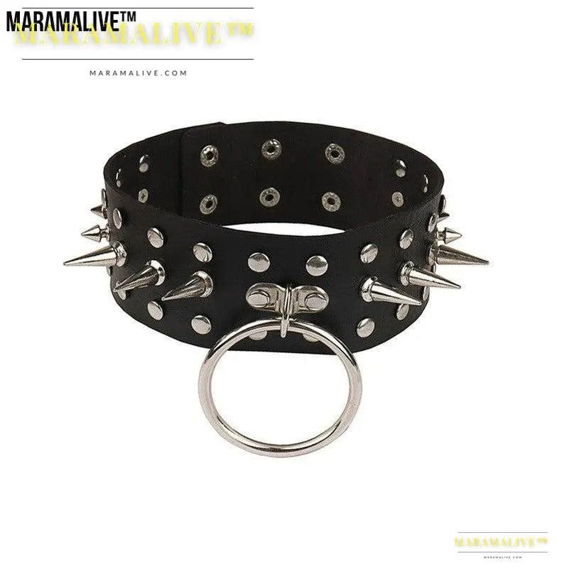 Gothic Rivet Spike Round Ring PU Leather Collar