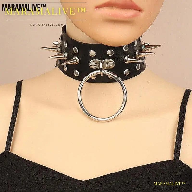 Gothic Rivet Spike Round Ring PU Leather Collar