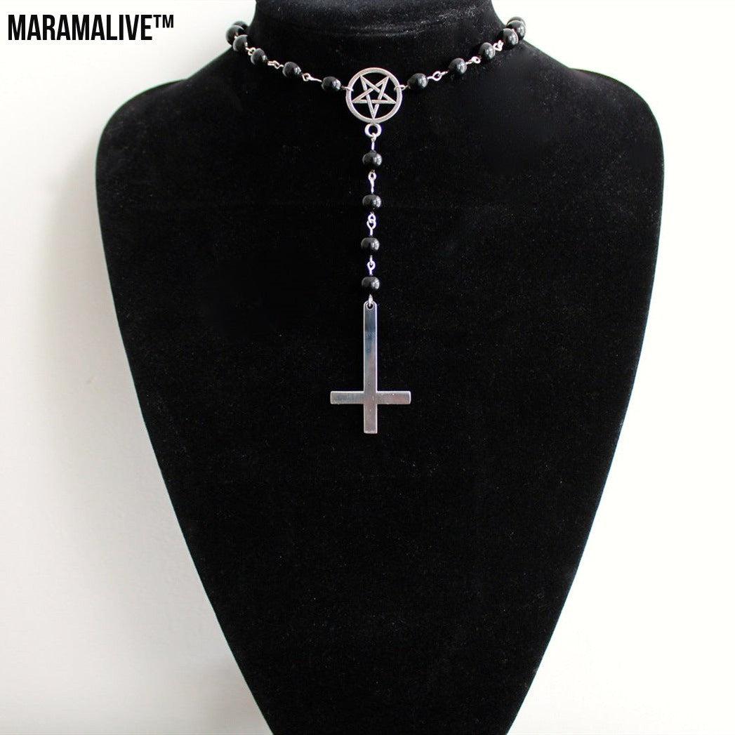 Gothic Silver Inverted Cross Pendant Necklace