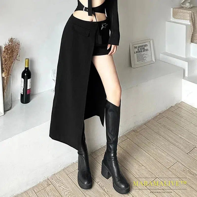 Gothic Skirts Goth Dark Techwear Patchwork Sexy Mini Women Grunge Irregular Hem High Waist Cargo Skirt Hip Hop Black Summer 2023