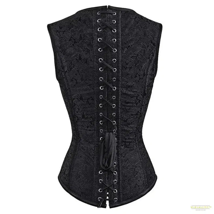 Gothic Steampunk Corset Tops with Shoulder Strap Women Goth Brocade Steel Boned Overbust Bustier Pirate Role Play Costume