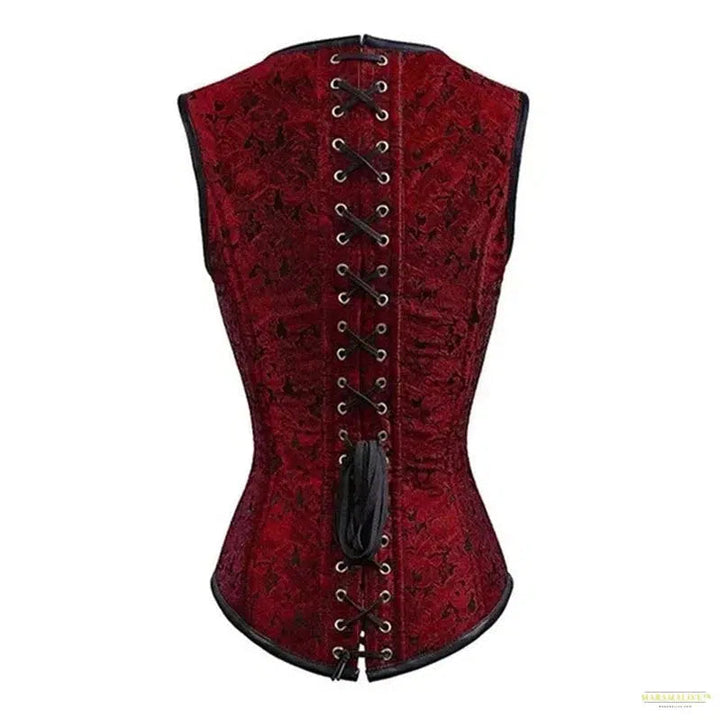 Gothic Steampunk Corset Tops with Shoulder Strap Women Goth Brocade Steel Boned Overbust Bustier Pirate Role Play Costume