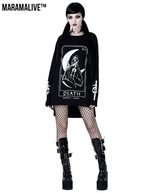 Gothic Street Fashion Long Sweater - Extended Knit Gothic Urban Wear for Women