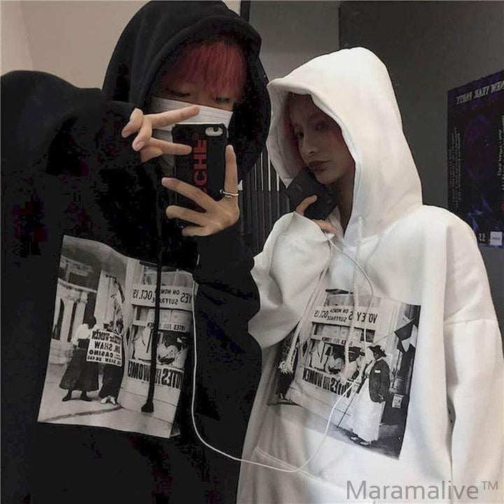 Gothic Streetwear Hoodies Mannen Ins Stijl Herfst Winter Lightning Print Losse Plus Fleece Hooded Sweatshirt