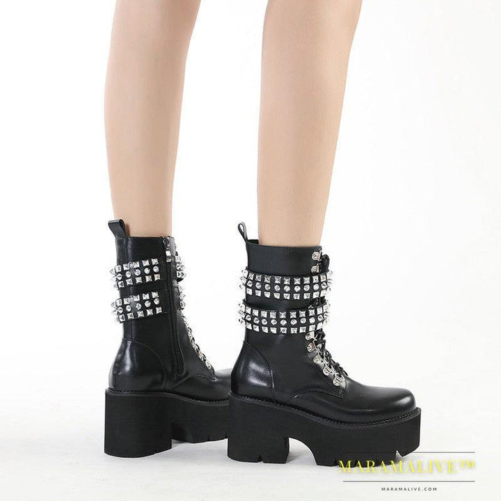 Gothic Style Fashion Rivet Mid-calf Boots For Women