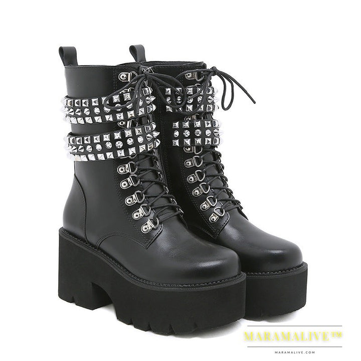 Gothic Style Fashion Rivet Mid-calf Boots For Women