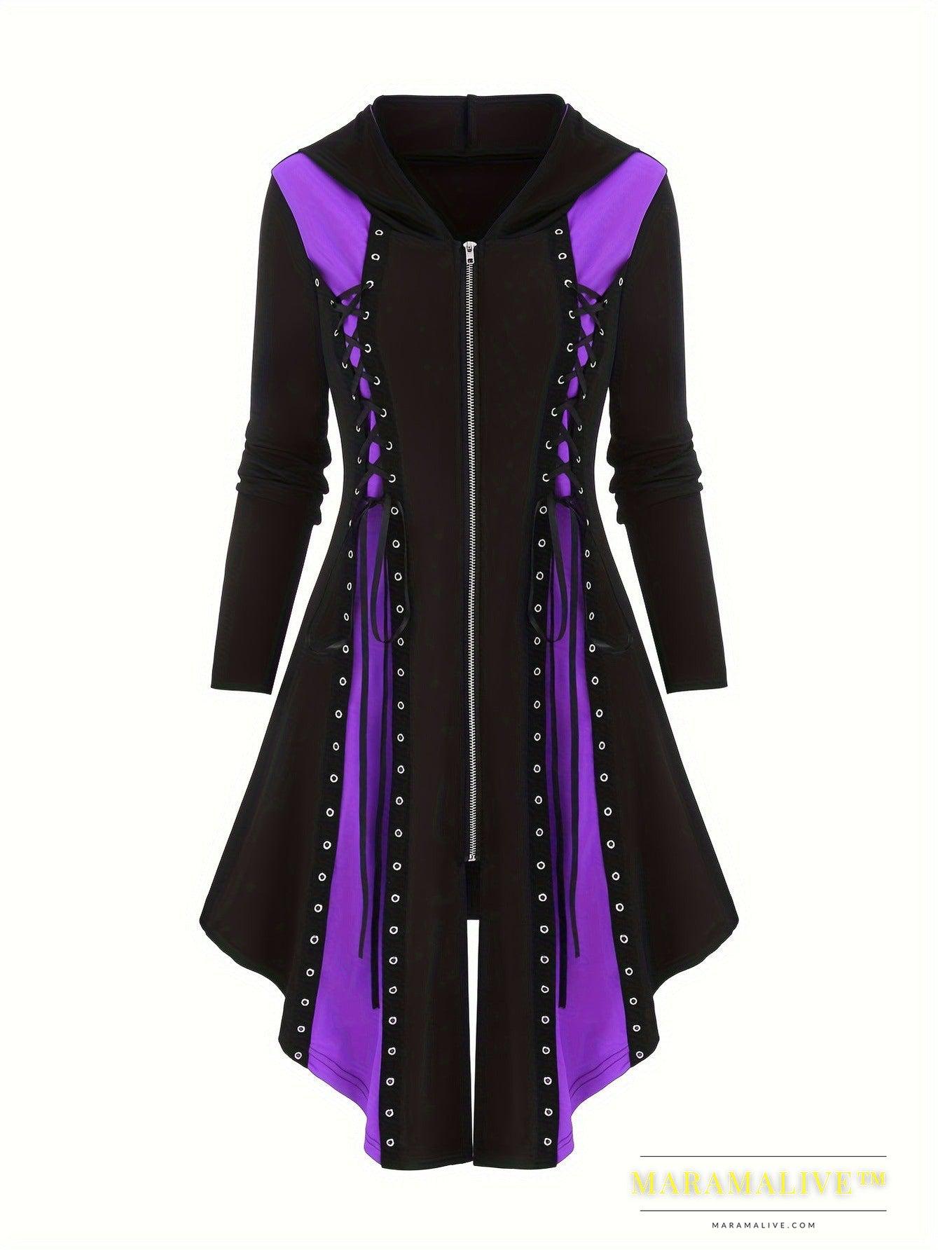 Gothic Style New Hooded Color Matching Mid-length Dress