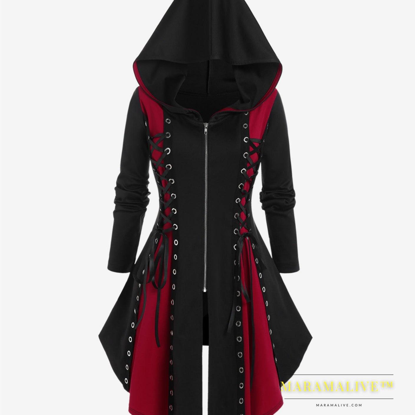 Gothic Style New Hooded Color Matching Mid-length Dress