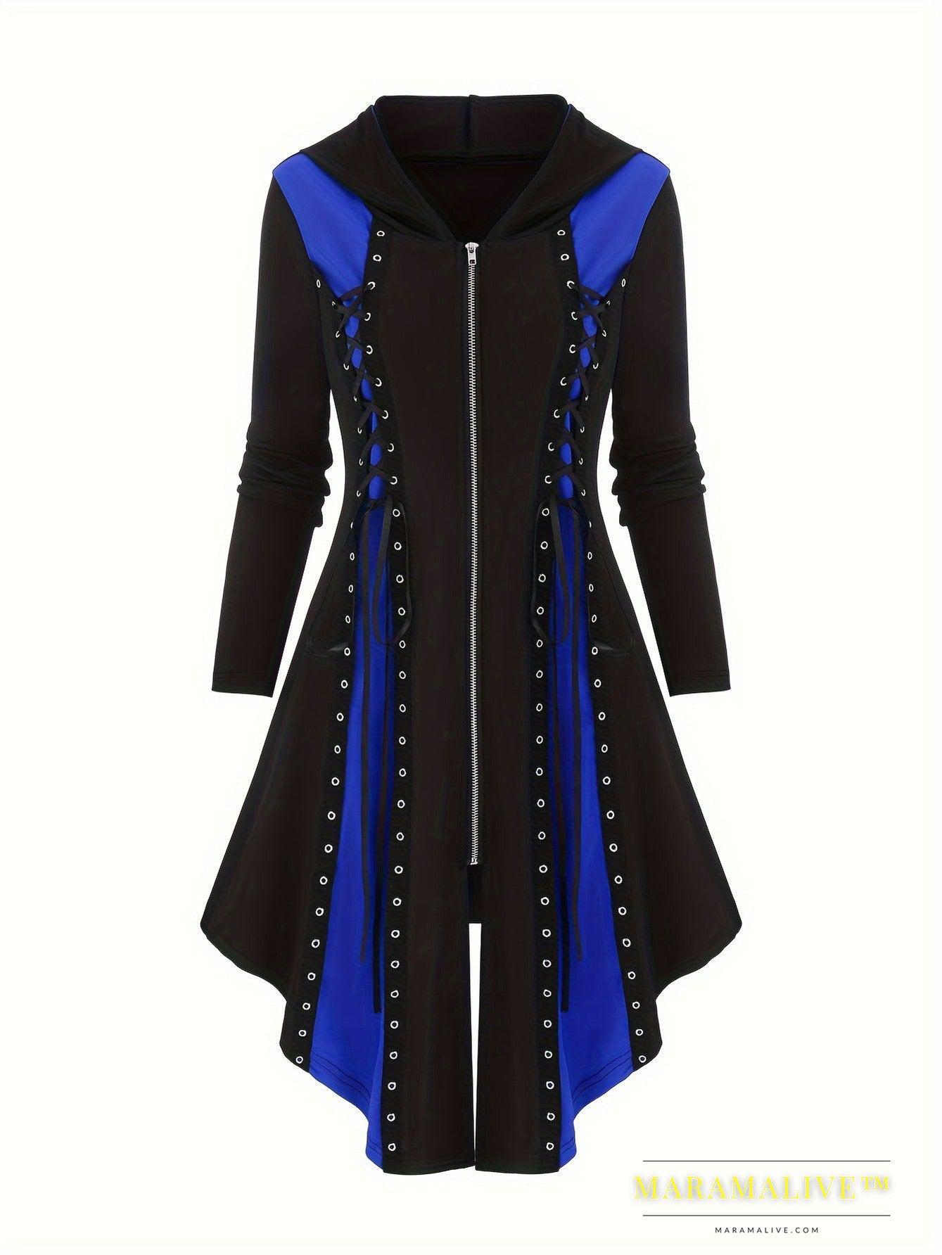 Gothic Style New Hooded Color Matching Mid-length Dress