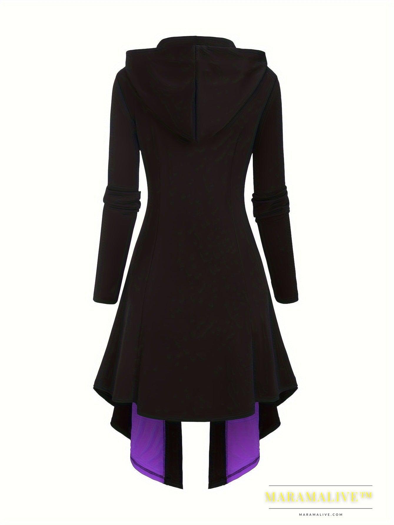 Gothic Style New Hooded Color Matching Mid-length Dress