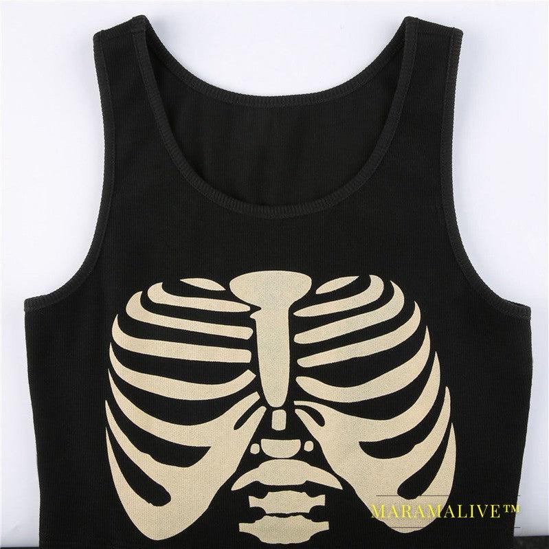 Gothic Style Vest Skull Print Fashion